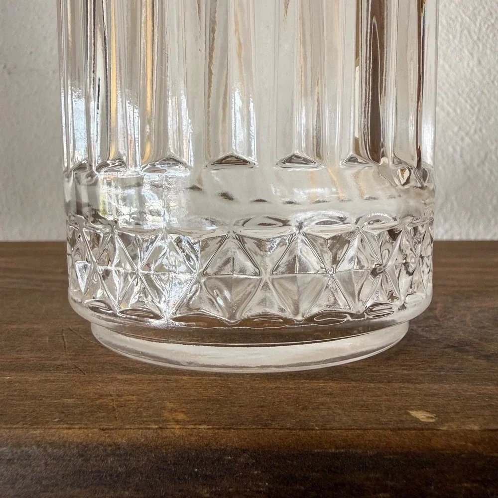 Vintage Turkish Cut Glass Canister Jar Vase Diamond‎ Pattern As Is
